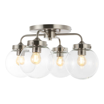 Piper 18" Farmhouse Rustic Iron/Glass LED Semi Flush Mount - JONATHAN Y